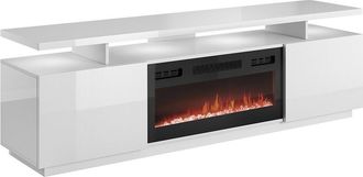 Mirjan24 Mobilier1 - Mueble Tv Charlotte 151, Blanco + Blanco Brillante, N&uacute;mero De Puertas: 0, N&uacute;mero De Cajones: 0, 180x56x40cm, Led