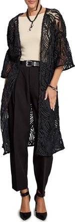 Saachi Ribbon Trim Balloon Sleeve Ruana in Black at Nordstrom Rack