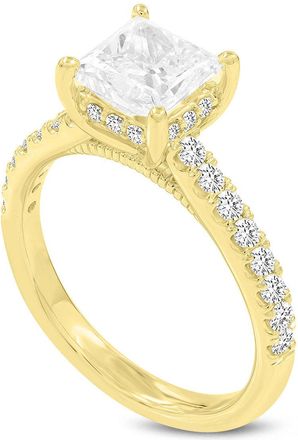 LuvMyJewelry Aneliya 14K Yellow Gold Princess Cut Lab Grown Diamond Hidden Halo Engagement Ring - 1.95 Ct