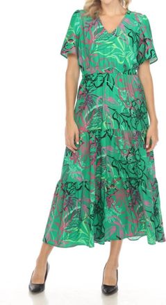 Joseph Ribkoff Floral Print Tiered Maxi Dress In Green/multi
