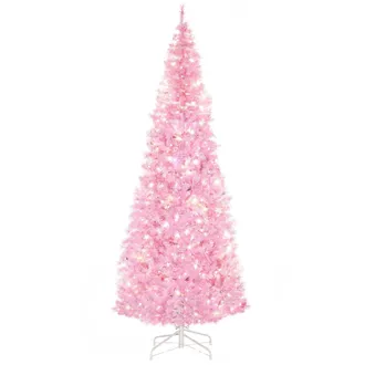 HOMCOM 7FT Prelit Pencil Artificial Slim Christmas Tree 818 Tips LED Lights