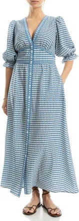 Max Studio V-Neck Puff Sleeve Maxi Dress in Blue/Black at Nordstrom Rack, Size X-Large