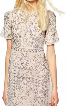 Needle & Thread Linear Motif Embellished Dress In Pink