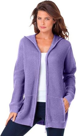 Roaman's Plus Size Waffle Knit Zip-Front Relaxed Hoodie in Vintage Lavender at Nordstrom, Size Medium