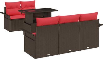 vidaXL Conjunto De Sof&aacute; De Jard&iacute;n 6 Uds. Marr&oacute;n Rat&aacute;n Sint&eacute;tico Vidaxl