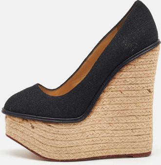 Charlotte Olympia Black Fabric Carmen Espadrille Platform Wedge Pumps