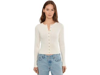 525 america Monroe High Rib Cable Cardigan Womens Sweater Egret : XL, Polyester/Viscose