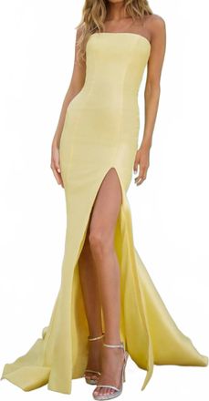 Sherri Hill Strapless High Slit Formal Dress In Yellow