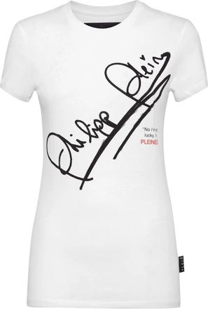 Philipp Plein T-Shirt Ronde Hals Signature - Dames - T-shirts - Wit - S - Katoen - Tops