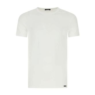 Tom Ford Tops, Heren, Wit, S, Katoen, Katoenen T-shirt met ronde hals