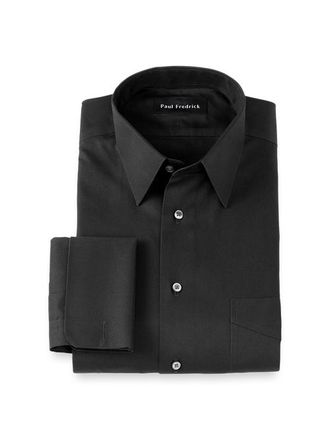 Paul Fredrick Non-iron Cotton Pinpoint Solid Point Collar French Cuff Dress Shirt in Black at Nordstrom, Size 16.5 - 33