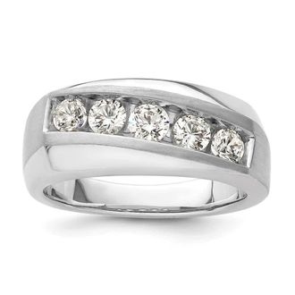 Diamond2Deal 10k White Gold Lab Grown Diamond 5-Stone Band Ring 1Ct Clarity- VS Color- G-H