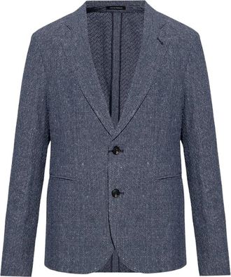 Emporio Armani Textured Linen Blend Blazer - Heren - Blazers - Blauw - XL - Leer - Jassen