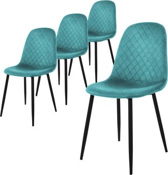 ML Design Ml-design - Set 4x Sillas De Comedor Azul Turquesa Con Respaldo, Asiento Ergon&oacute;mico Acolchado Tapizado De Terciopelo Con Patas De Metal Sill&oacute;n De Dise