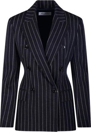 Max Mara Dubbelrijige krijtstreeppak van wol - Dames - Blazers - Blauw - XS - Wol - Jassen