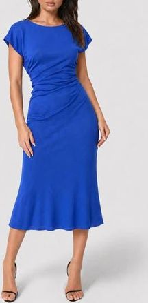 Bebe Crushed Satin Draped Back Midi Dress in Royal at Nordstrom Rack, Size X-Small