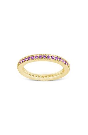 Sterling Forever Cubic Zirconia Pav&eacute; Thin Band Ring in Gold/Amethyst at Nordstrom, Size 10