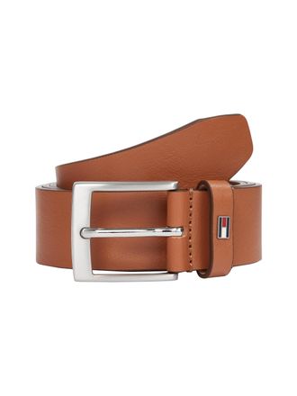 Tommy Hilfiger Lederg&uuml;rtel TOMMY HILFIGER ADAN 3.5 cm breit EXT, Herren, Gr. 11,5, braun (cognac), Rindsleder, unifarben, G&uuml;rtel Lederg&uuml;rtel, Metalllogopatch, Einfac