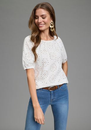 Laura Scott Schlupfbluse LAURA SCOTT, Damen, Gr. 34, wei&szlig;, Web, Obermaterial: 100% Baumwolle, unifarben, Blusen Schlupfbluse, feminin f&uuml;r Partymode und Festtagsmo