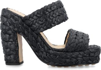 Bottega Veneta Black Woven Raffia Sandals