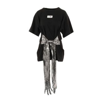 Maison Margiela Short Dresses, female, Black, Size: S Cotton T-shirt with Gloves