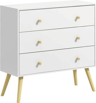 HOMCOM Homcom - C&oacute;moda Con 3 Cajones Cajonera De Dormitorio Con Patas De Madera De Pino Para Sal&oacute;n Oficina Habitaci&oacute;n 80x30x80 Cm Blanco