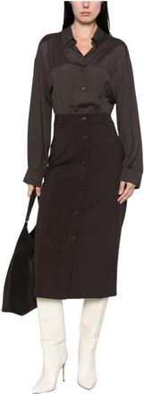 Twinset Midi Jurk van Bi-materiaal - Dames - Shirt Kleedjes - Bruin - M - Kleedjes