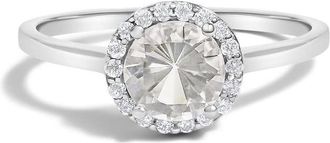 House of Brilliance 10K White Gold White Topaz and 1/10 Cttw Diamond Halo Ring