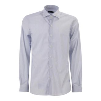Fay Stretch overhemd met Franse sluiting - Heren - Zakelijke Overhemden - Blauw - 2XL - Katoen - Overhemden