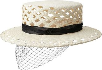 Maison Michel Kiki straw boater - women - Straw/Silk/Polyamide - L - Neutrals