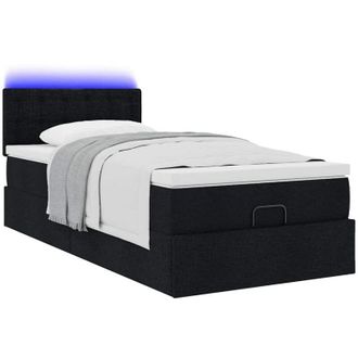 vidaXL Cama Otomana Con Colch&oacute;n Y Luces Led Tela Negra 80x200cm Vidaxl