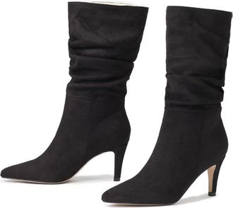 Generic Womens Mid-Calf Cowboy Boots, Pointed Toe with Stiletto Heel, Slip-On Boots, Suede Finish and Non-Slip Sole, Elegant and Casual Cowboy Style Shoes-Bla