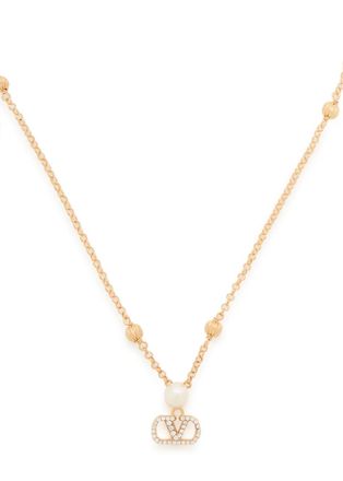 Valentino Vlogo Signature Swarovski Crystal and Pearl Necklace - Gold - One Size