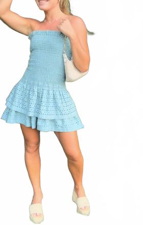 Mint Strapless Eyelet Mini Dress In Teal