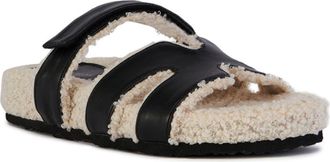 Azalea Wang Dovey Faux Shearling Slide Sandal in Black at Nordstrom Rack, Size 11