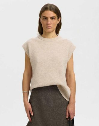 Selected gilet lavorato a maglia color betulla-Neutro