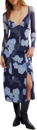 Free People Calla Floral Long Sleeve Knit Midi Dress in Sky Combo at Nordstrom Rack, Size X-Small