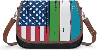 Generic USA Uzbekistan Flag Crossbody Bag Womens Handbag PU Message Bags Shoulder Purse with Adjustable Strap