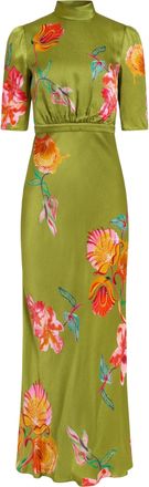 Saloni Lilia Garden Adele-B High Neck Double Bow Viscose Dress
