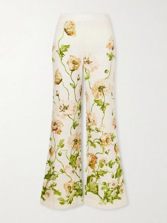 Cara Cara Pantaloni A Gamba Larga In Lino Floreale - Verde