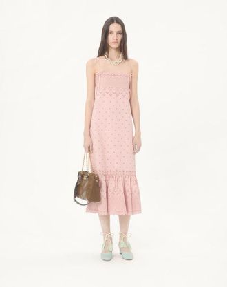 Valentino Abito Midi In Sangallo Fleur A Jours Margheritine Donna ROSA 38