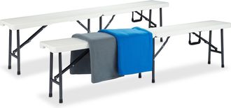 Relaxdays Relaxdays - Set De 2 Bancos Plegables, Jard&iacute;n, Exterior, Vestuario, Port&aacute;til, Maleta, Pl&aacute;stico, 42 X 180 X 25 Cm, Blanco