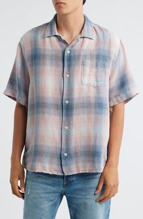 Corridor Bethany Plaid Linen & Cotton Button-Up Shirt in Blue at Nordstrom Rack, Size X-Large