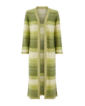 MC2 Saint Barth Fluid Knit Long Cardigan with Geometric Wave Pattern