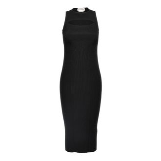 Alexander McQueen Ribbed Knit Midi Dress - female - Alexander McQueen - Knitted Dresses - Black - XS - Dresses