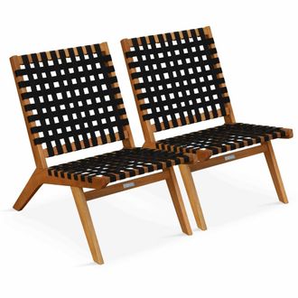 Oviala Lote de 2 sillones reclinables de madera de eucalipto negro