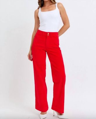Judy Blue Corduroy Wide Leg Trousers In Red