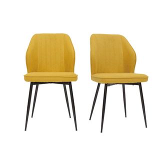 Miliboo Set De 2 Sillas De Dise&ntilde;o De Tejido Efecto Aterciopelado Amarillo Mostaza Con Patas De Metal Negro Fanette