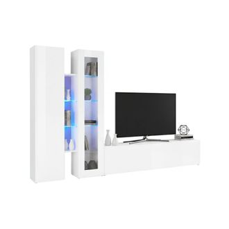 Dmora Dmora - Pared Equipada Dcau, Conjunto De Sal&oacute;n Mueble De Tv Con 3 Puertas, Mueble De Sal&oacute;n Polivalente Con Vitrina Y Luz Led, 100% Made In Italy, Cm 2
