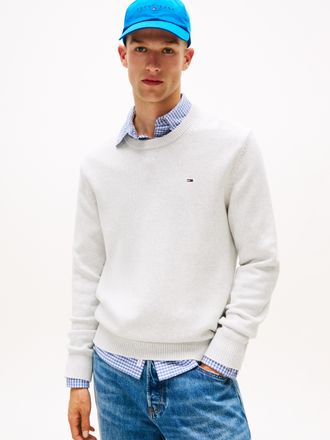 Tommy Jeans Rundhalspullover TOMMY JEANS, Herren, Gr. XXL, lt grau htr, Sweatware, Obermaterial: 100% Baumwolle, slim fit normal, Rundhals, eingesetzt Rippstrickb